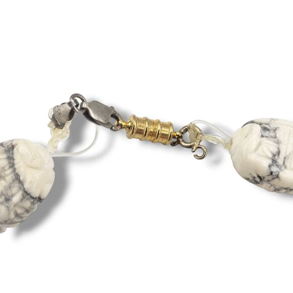 Howlite Scarab Bead Collar Necklace Egyptian Revival Beetle 925 Closure Heavy - Picture 10 of 12